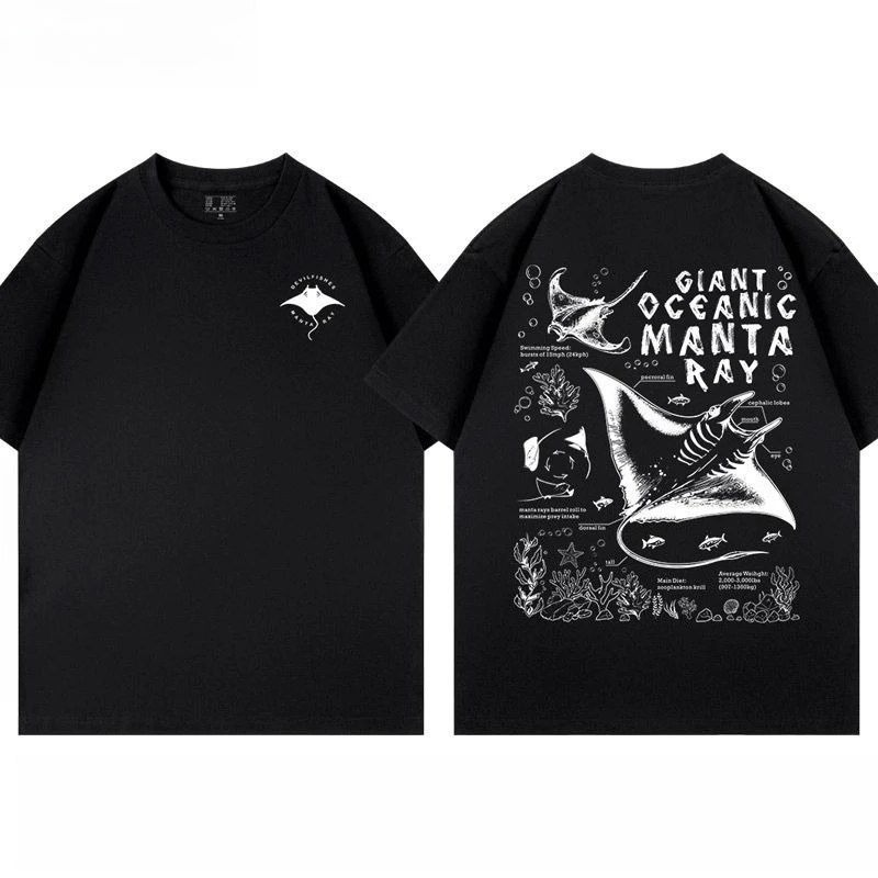 New Manta Ray Devil Fish Aquarium Popular Science Biology Women's Short Sleeve T-Shirts Crew Neck Top Y2k Funny Summer Tops