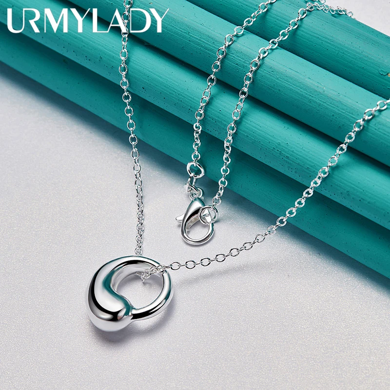 

URMYLADY Fine 925 Sterling Silver Water Drop Hook 16-30 Inch Pendant Necklace For Women Wedding Engagement Fashion Jewelry