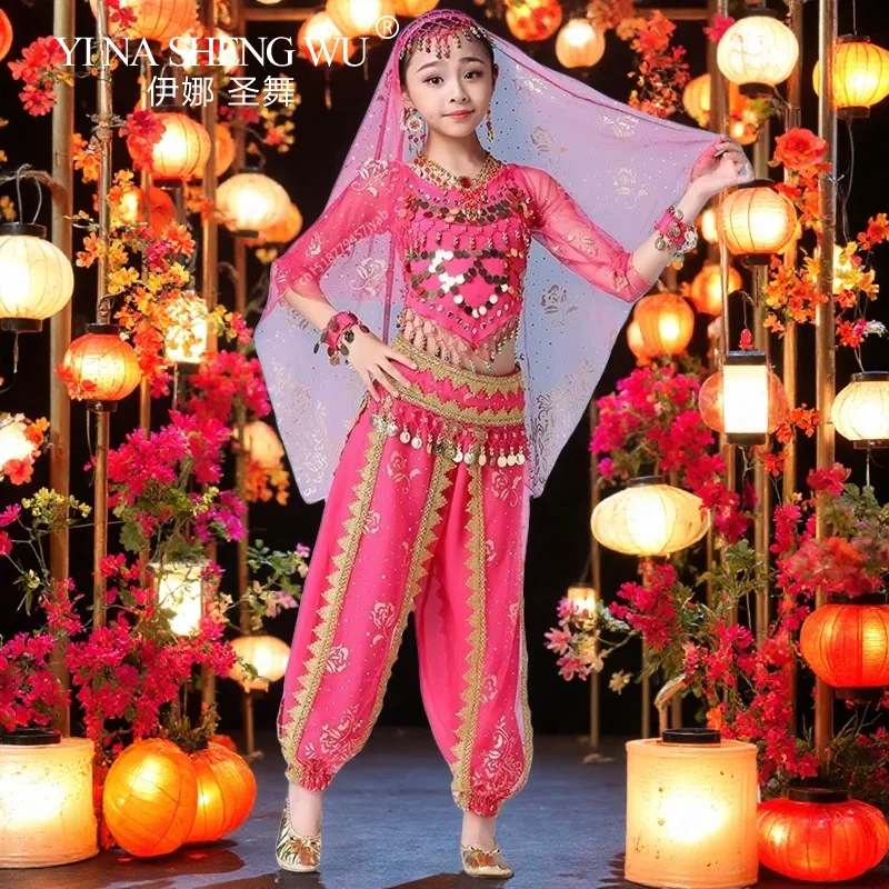 2 stuks set voor kinderen meisjes buikdans kostuum Indiase dans kind Bollywood buikdans kleding prestaties oosterse danskleding