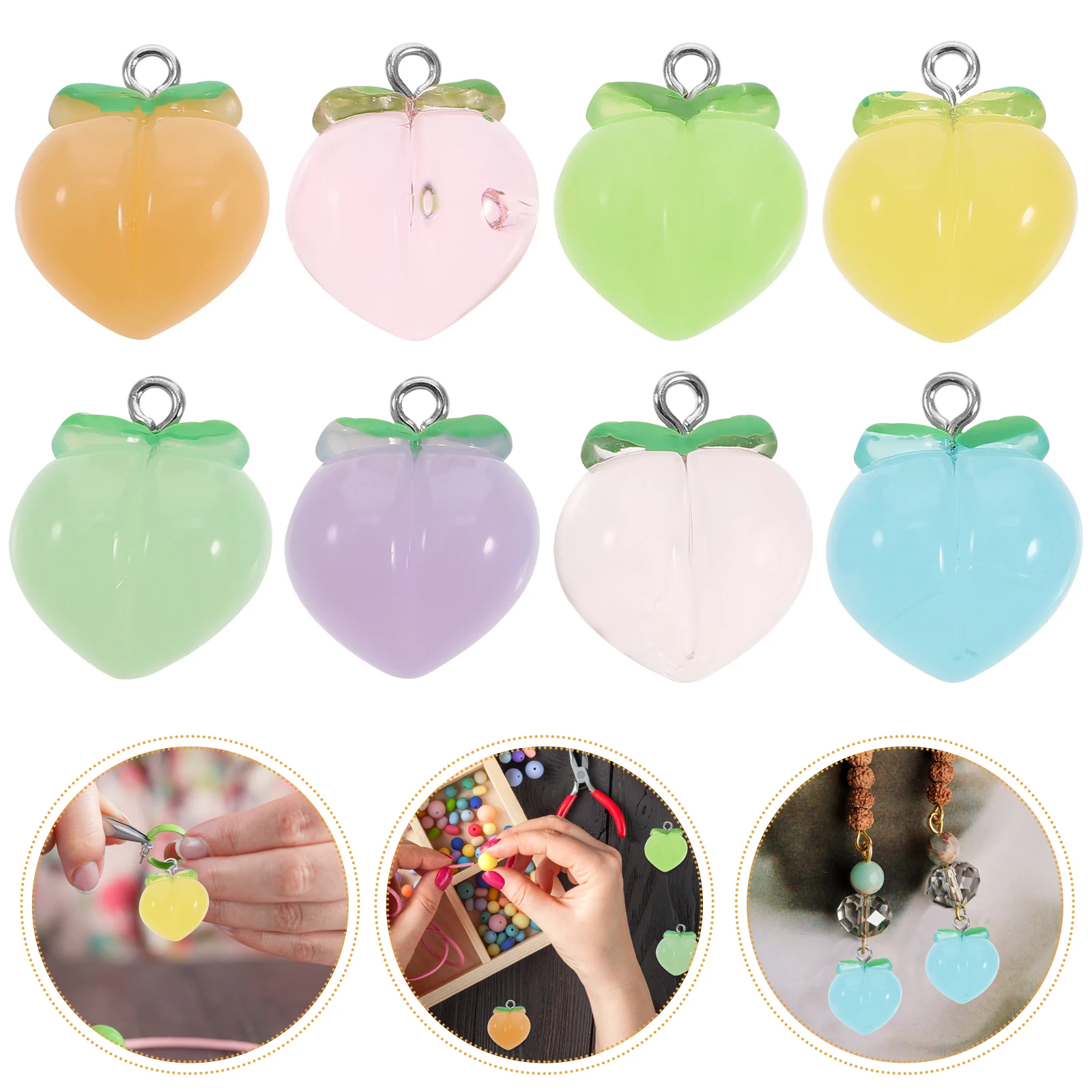 20 pçs doce cor pingente ornamento reutilizável encantos pêssegos diy colar pequena resina em massa misturada tamanho pequeno
