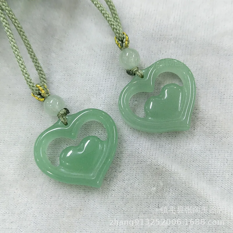 Ice-green aventurine heart-shaped pendant with double-sided polished surface, suitable for both men and women