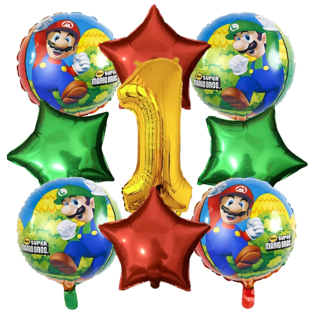 

9pcs Super Mario Bros Foil Balloon Baby Birthday Photo Props Cartoon Aluminum Film Balloon Happy Birthday Party Balloon Supplies