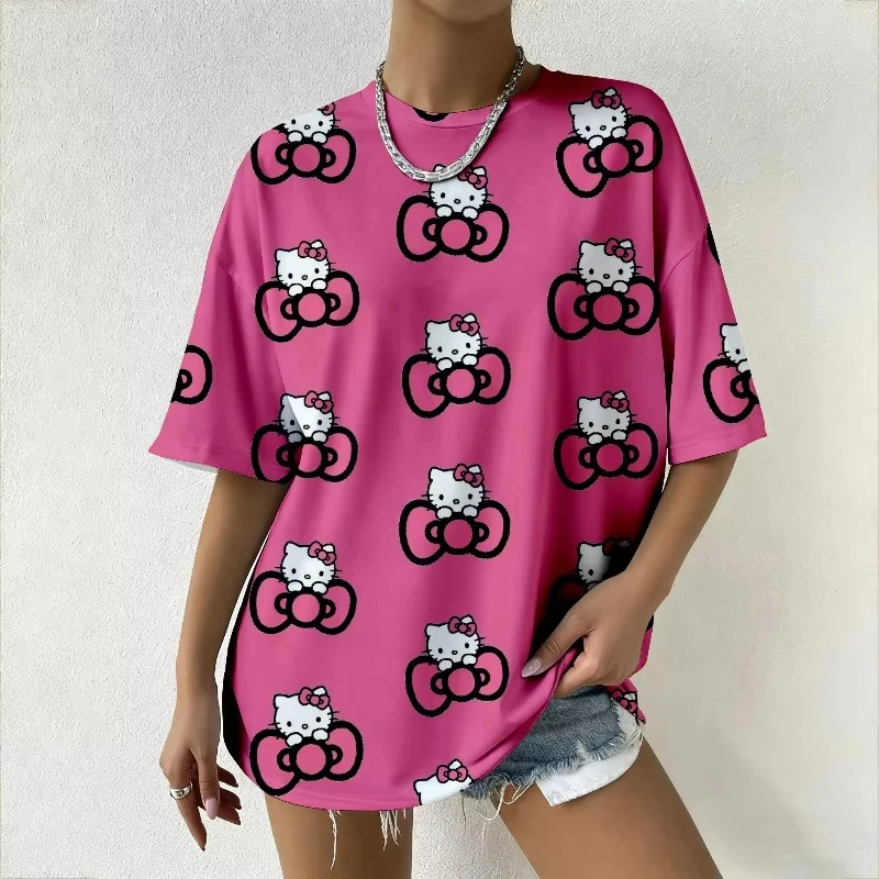 

Hot Selling Hello Kitty Women's Round Neck 3D T-shirt Short Sleeved Round Neck Loose Casual Fashion Summer T-shirt Y2k Top