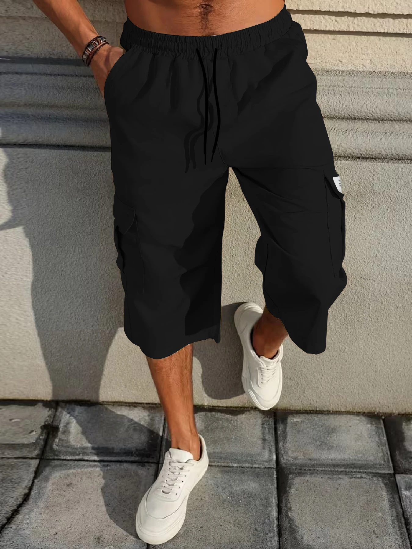 Herren-Shorts, Freizeit-Jogginghose mit mehreren Taschen, gewebte, elastische, weiche und bequeme, einfarbige, schlichte Hose für Outdoor-Sportarten – Detail 8