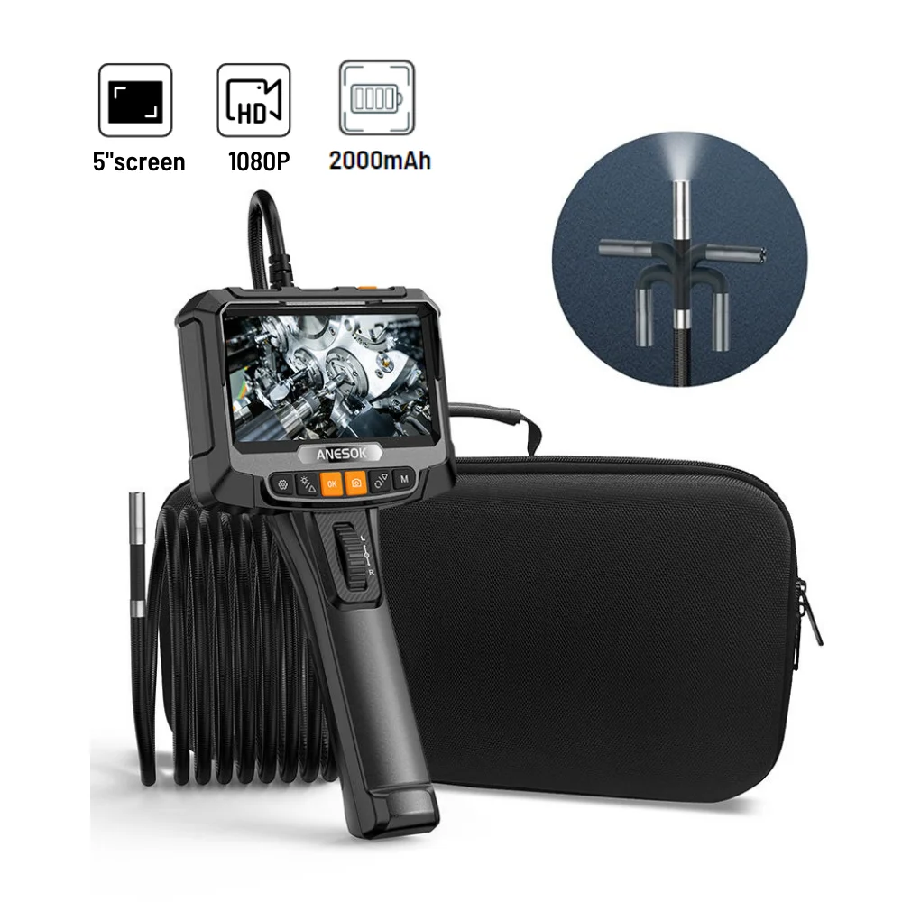 

Handheld Turnable Endoscope Camera with 5inch screen 180 degree Articulating Borescope HD Display for Car Inspection