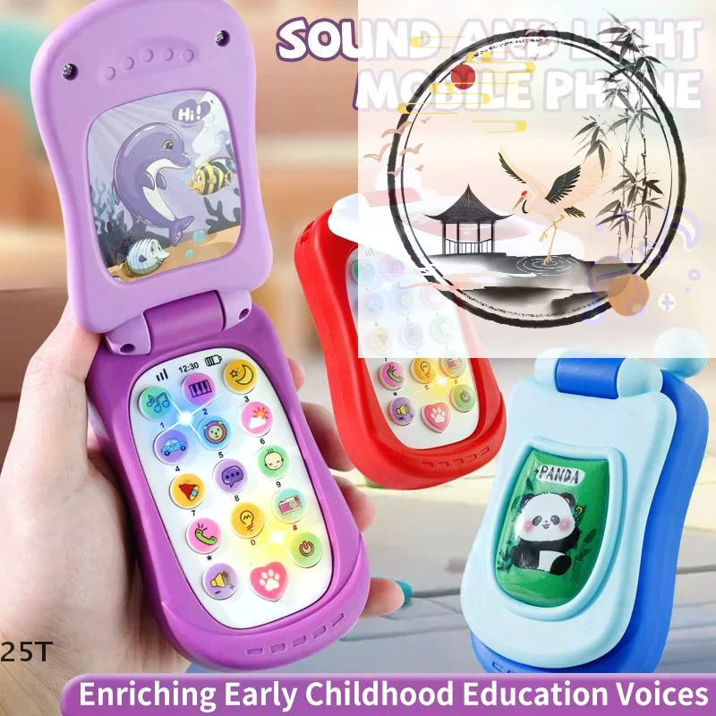 Cartoon Simulation Flip Phone Educational Music Phone Toy Toddler Education Early Voices Toys For Children's Day Gifts