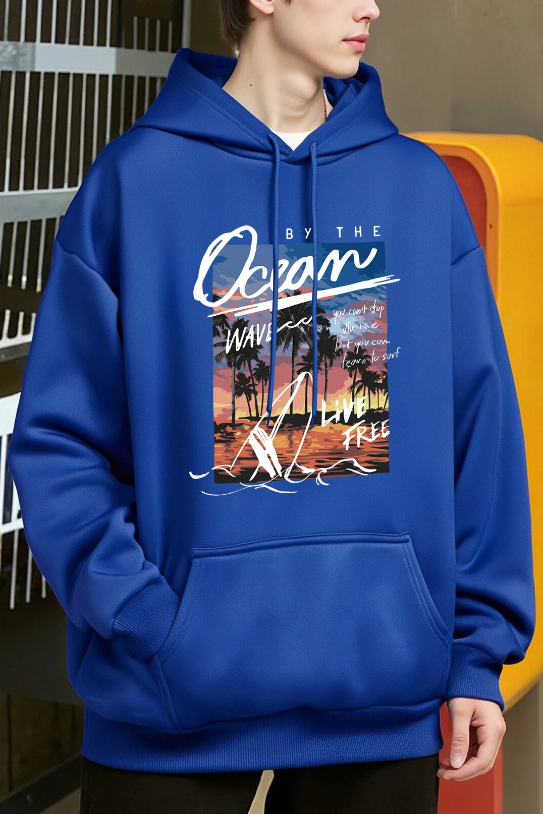Ozean Welle Live Free Print Männer Hoodies Hip Hop Tasche Hoody Straße Herbst Mode Sportswears Fleece Casual Kleidung Alle-spiel