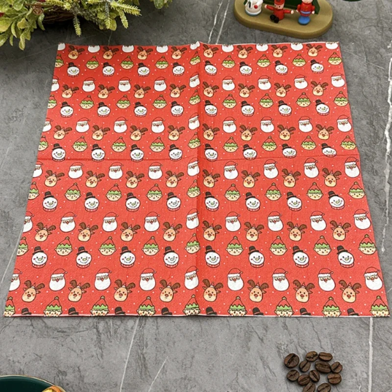 Red Christmas Element Printed Napkin Square Christmas Party Decoration Coloured Wood Pulp Paper Towels 20pcs Paper Napkins Towel