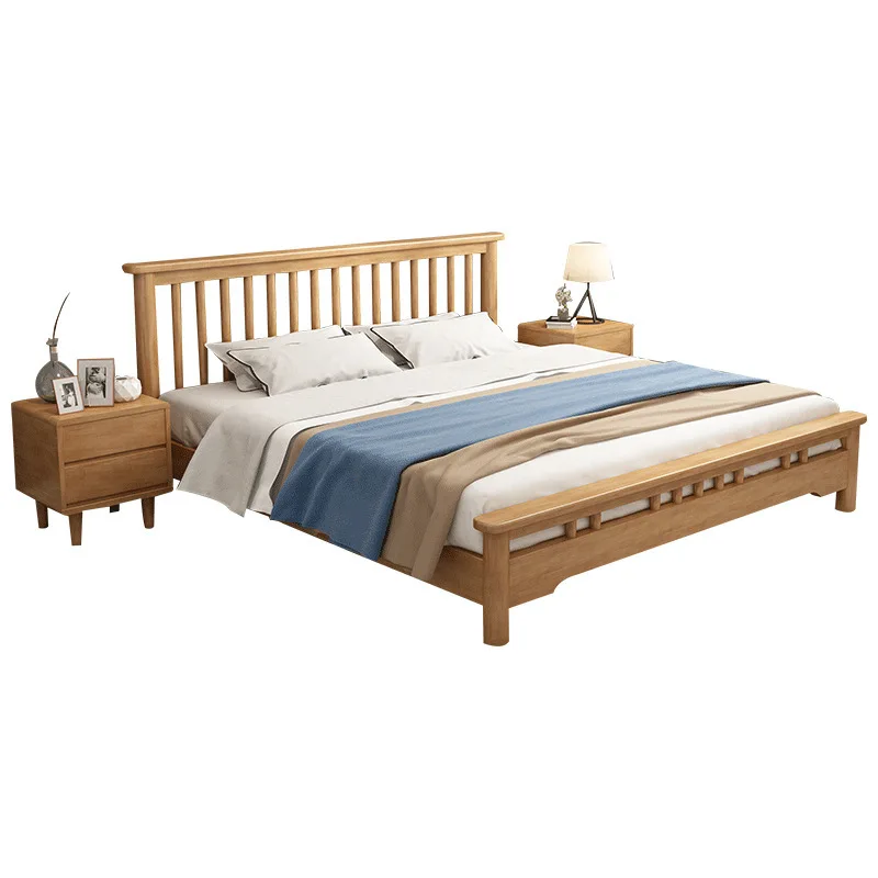 Solid wood flat head rubber wood modern simple small apartment home bed and breakfast rental apartment bedroom 1.5