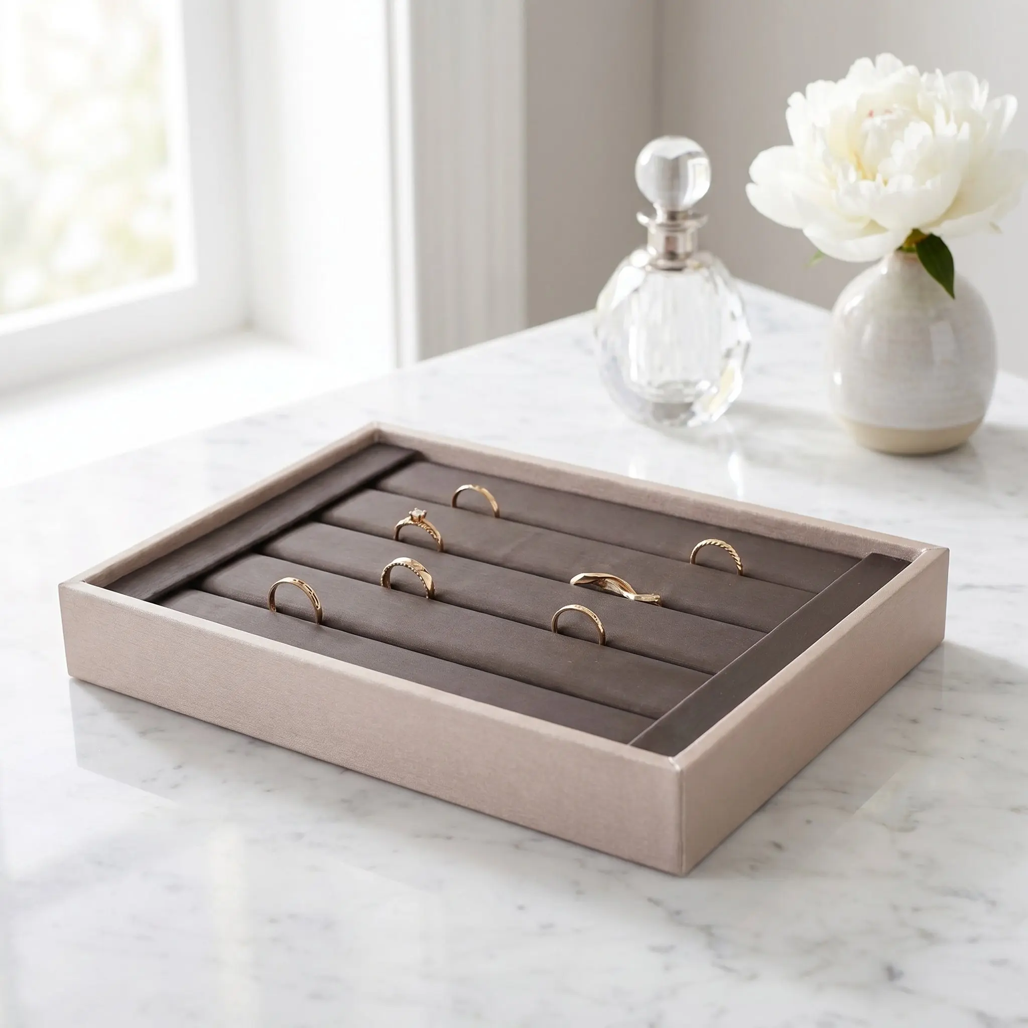 Stackable Jewelry Display Tray Brushed Coffee Matte Ring Earring Organizer Stable Tray for Retail Showcase Jewelry Storage
