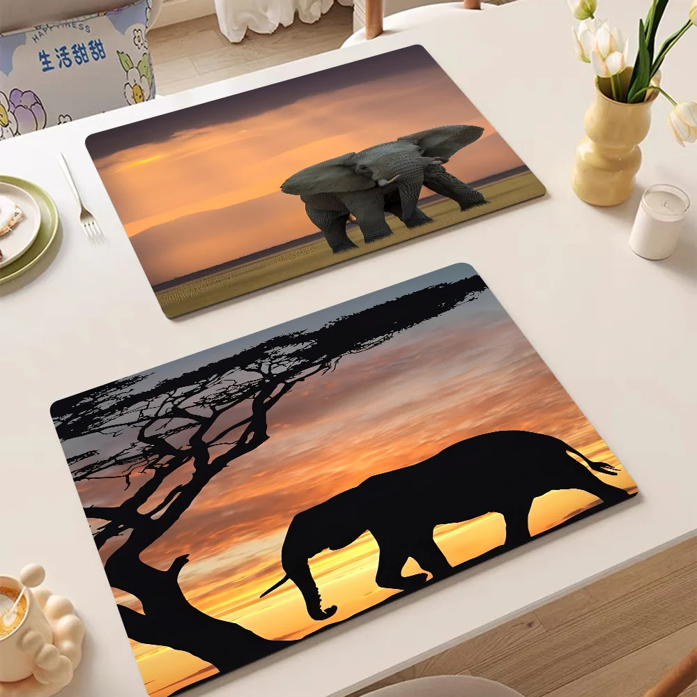 

Abstract Elephant Sunset Animal Art Kitchen Drainage Mat Retro Style Dish Drying Pads Absorbent Placemats Drainer Accessories