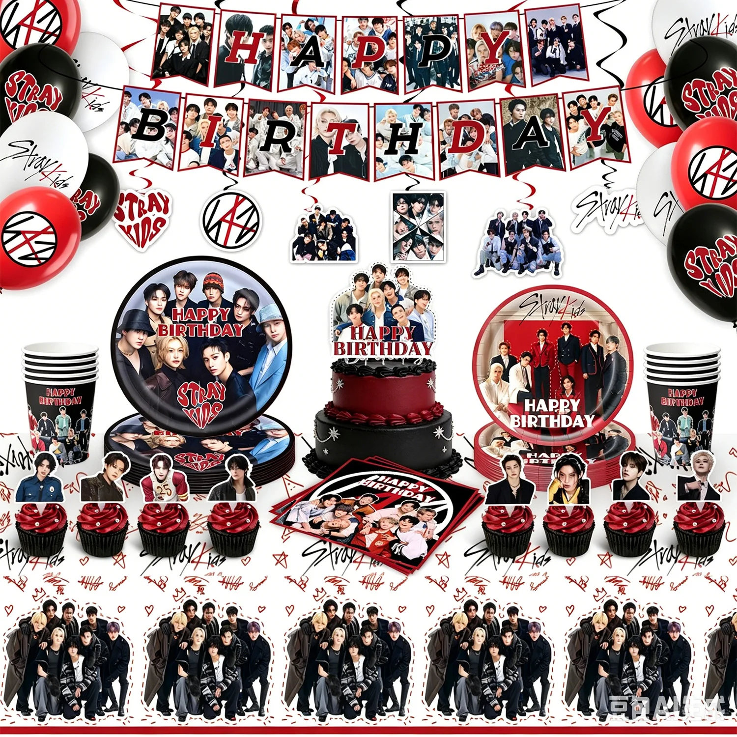 Image of Neue SK Male Group Geburtstagsparty Themen-Dekoration Tasse Teller Banner Hintergrund Geschenktüte für Geschenke Babyparty-Zubehör