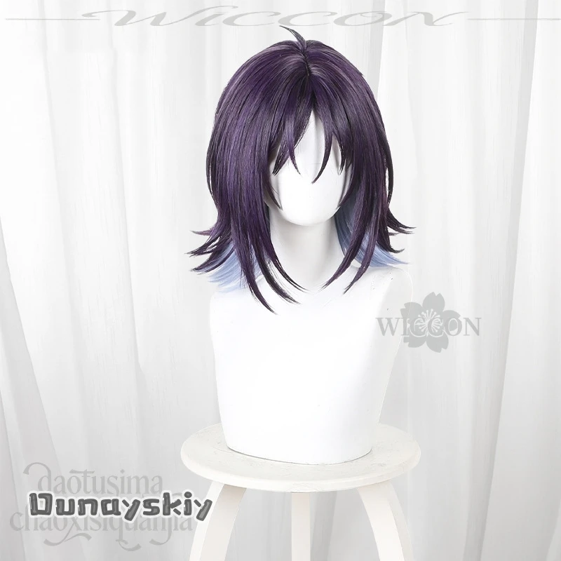 

D St@Аниме Принцесса Кагуя Косплей Ироха Сакаори Короткие темно-фиолетовые парики Светло-голубые цветные внутренние синтетические волосы Хэллоуин