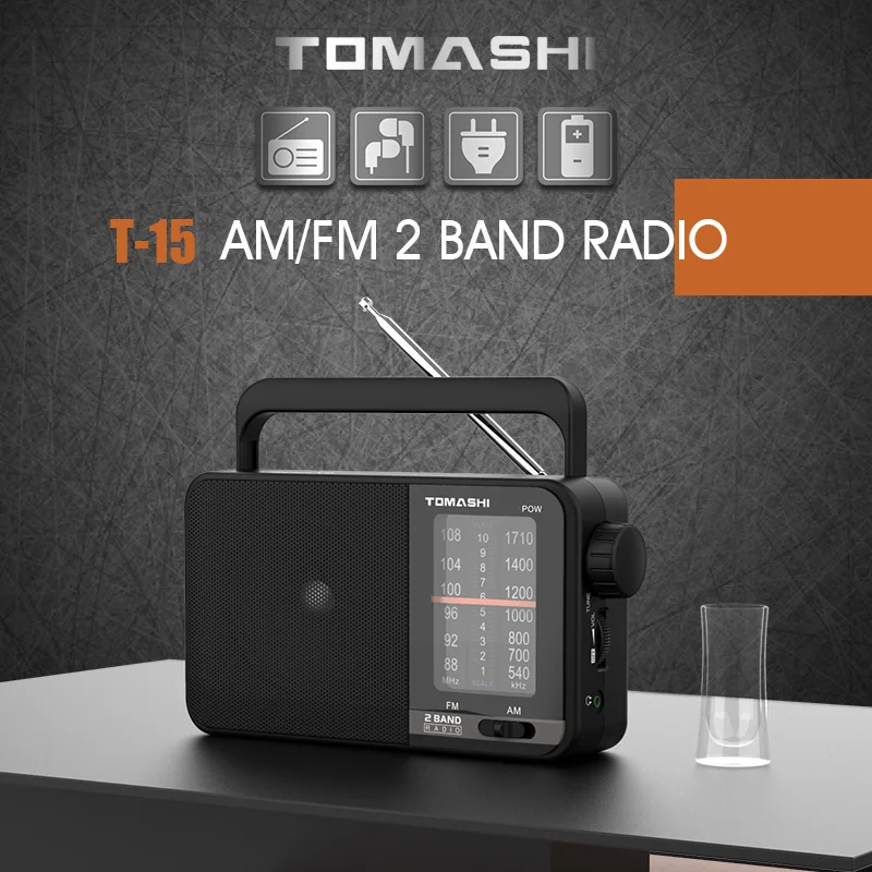 TOMASHI Portable Shortwave Radio,AM FM Transistor Radio with Best Reception,Large Tuning Knob,Battery Operated by 3 D Cell Batte