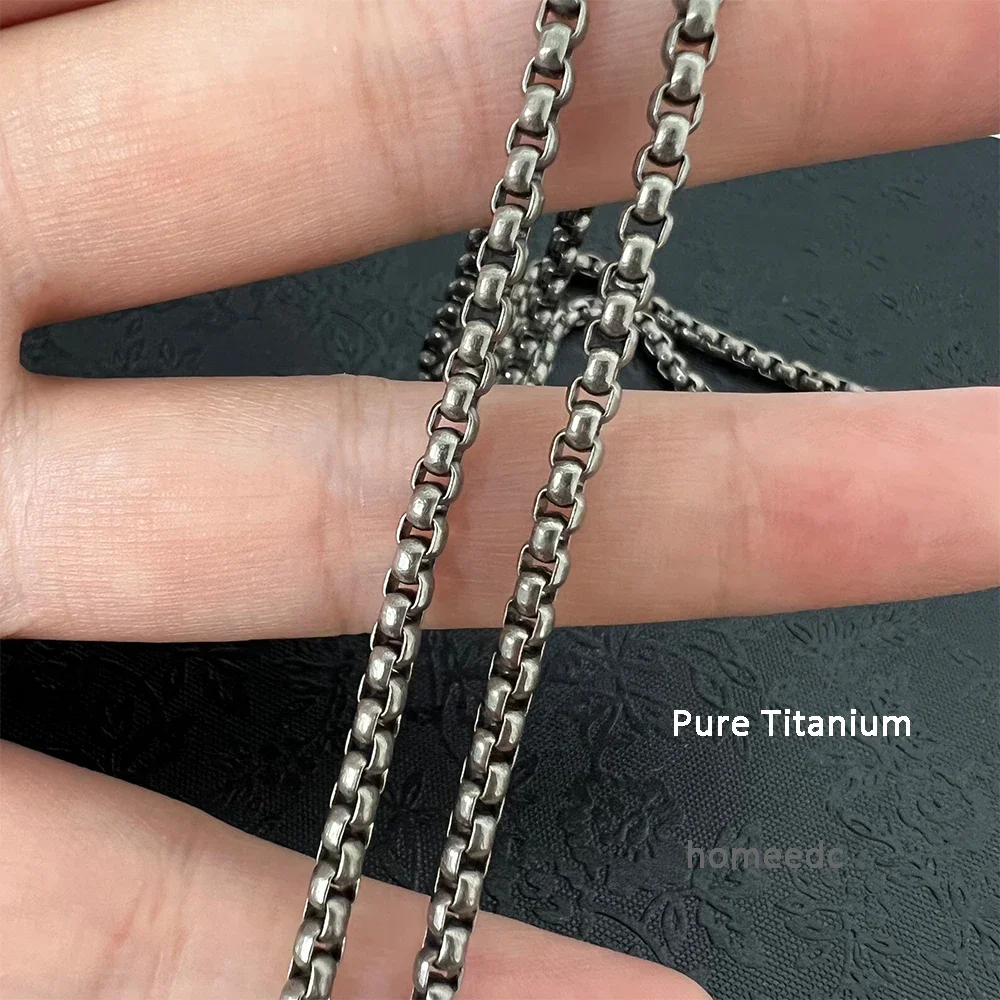 Fashion 3mm Width Pure Titanium Square Box Chain Necklace for Men Women Durable Anti-allergy Titanium Rolo Link Chain Necklace