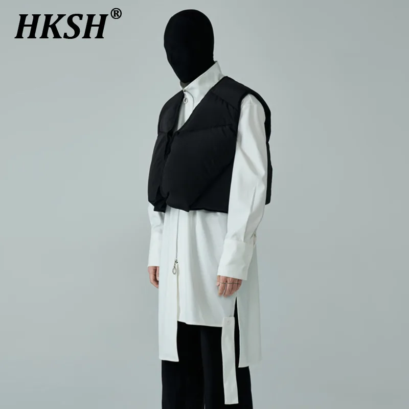 

HKSH Spring Autumn Men's Dark Tide Shirts Irregular Design Mid Length Chic Windbreaker Zipper Stand Collar Trench Jacket HK1747