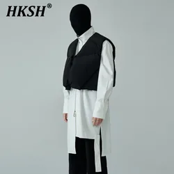 HKSH Spring Autumn Men's Dark Tide Shirts Irregular Design Mid Length Chic Windbreaker Zipper Stand Collar Trench Jacket HK1747