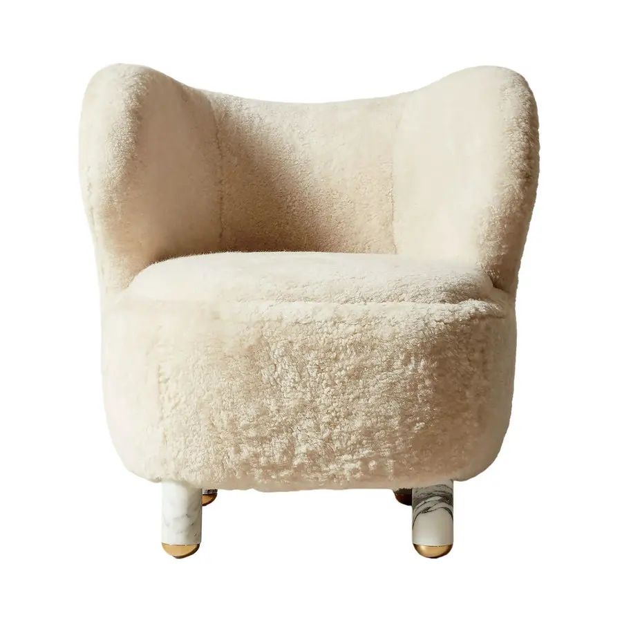 

#American Traditional Wooden Club Chair Farmhouse Living Room Shearling Upholstered Accent Chair with Marble Legs for Home Offic