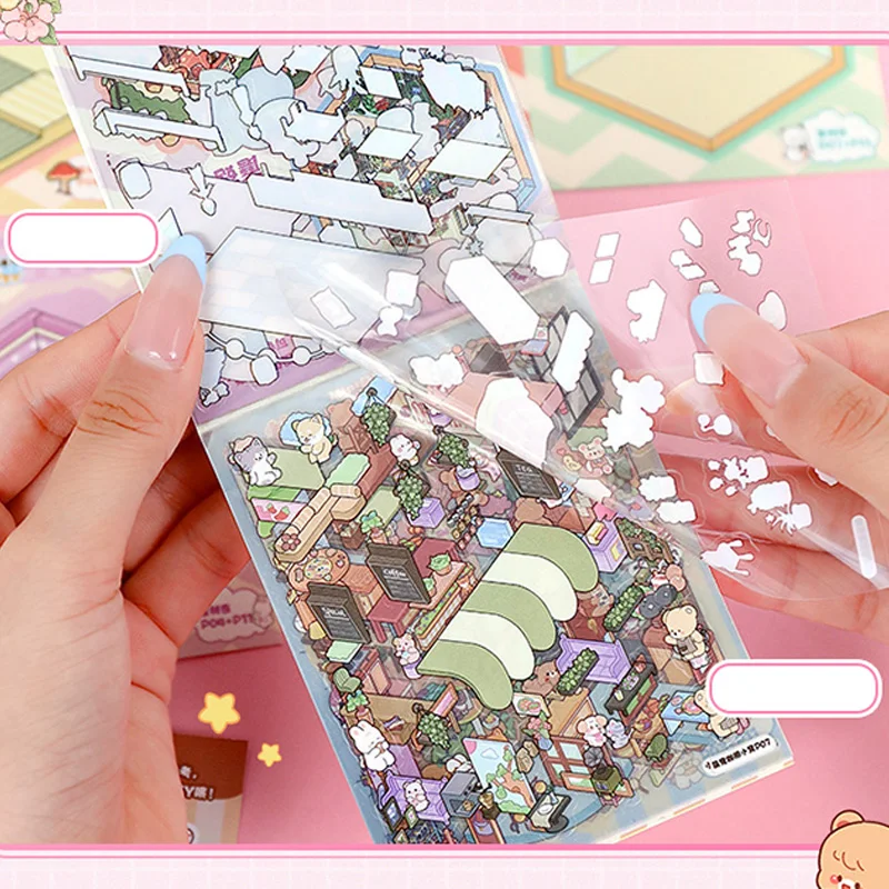 ミニ風景ステッカーコレクション漫画シーンステッカー手作り3D立体ハウスコラージュ風景ステッカー装飾用