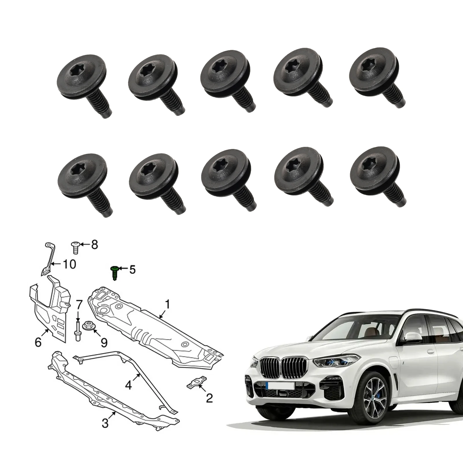 10Pcs Front Bumper Connector Screw 07147263759 Hexagonal Front Bumper Self Tapping Screw For BMW 3 4 5 6 7 8 Series X1 X3 X5 X6