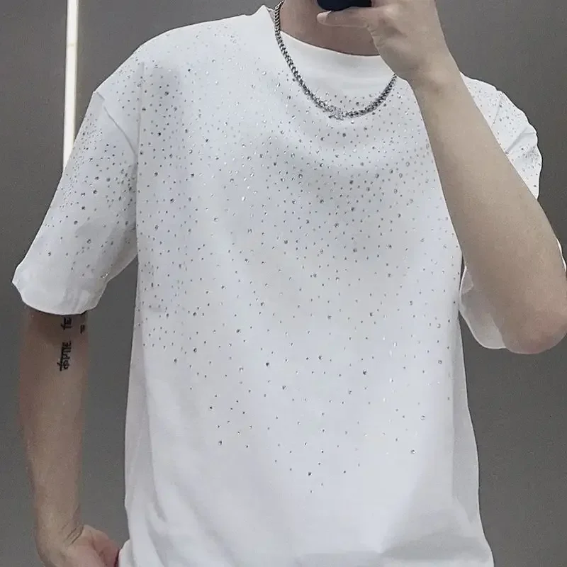 Sommer-Strass-Nieten-T-Shirt für Herren Rundhals-Freizeit-T-Shirt Modisches High-Street-Kurzarm-Shirt für Männer – Detail 8