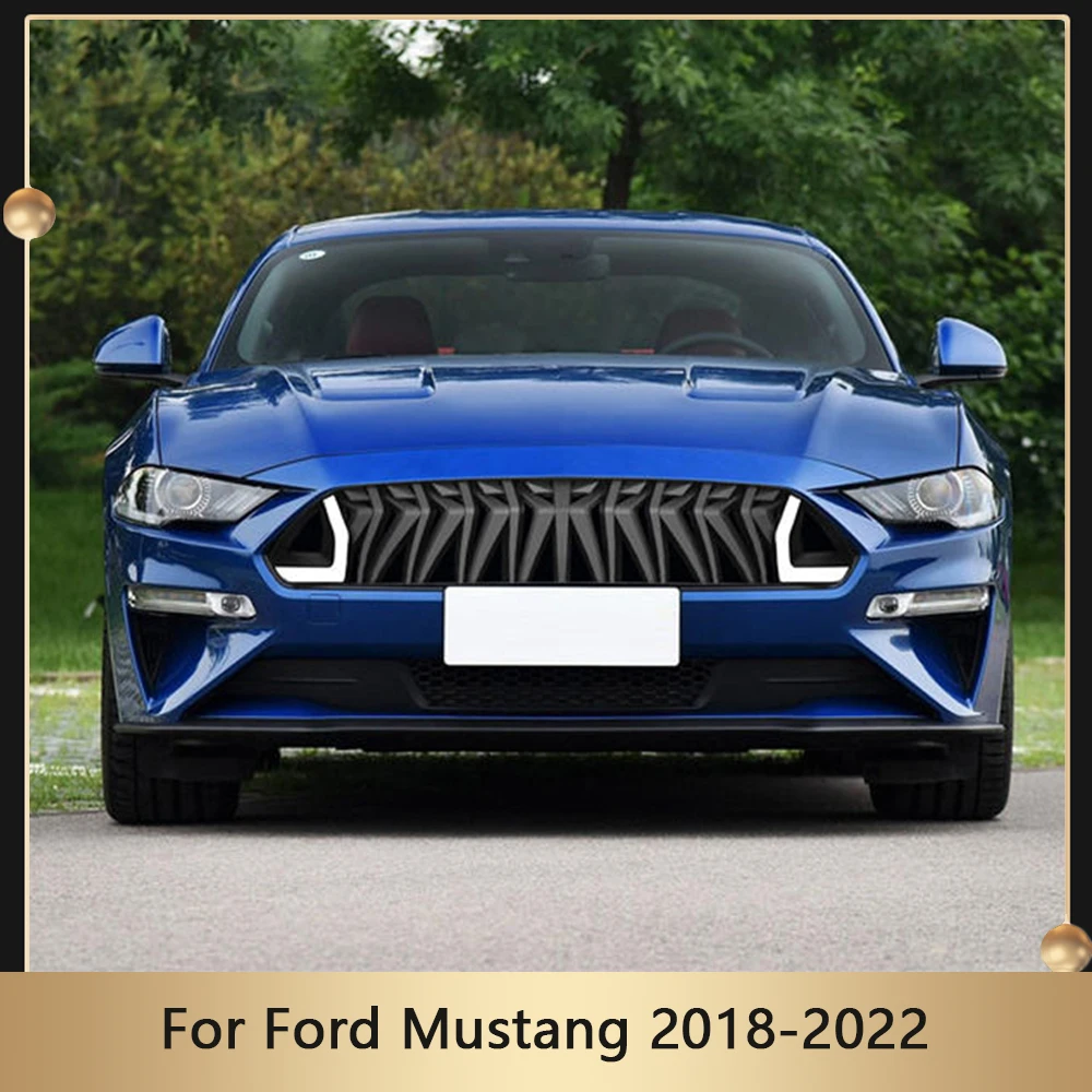 

Auto Kit For Ford Mustang 2018-2022 Front Bumper Hood Mesh Cover Grills With White Light Grille Car Grill ABS Upper Grid