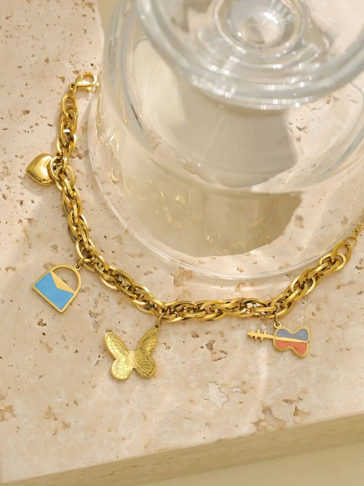 Classy Cute Pendants Stainless Steel Chain Bracelet 18K Gold Plated Fashion Jewellry Elegant Women\'s Bracelet