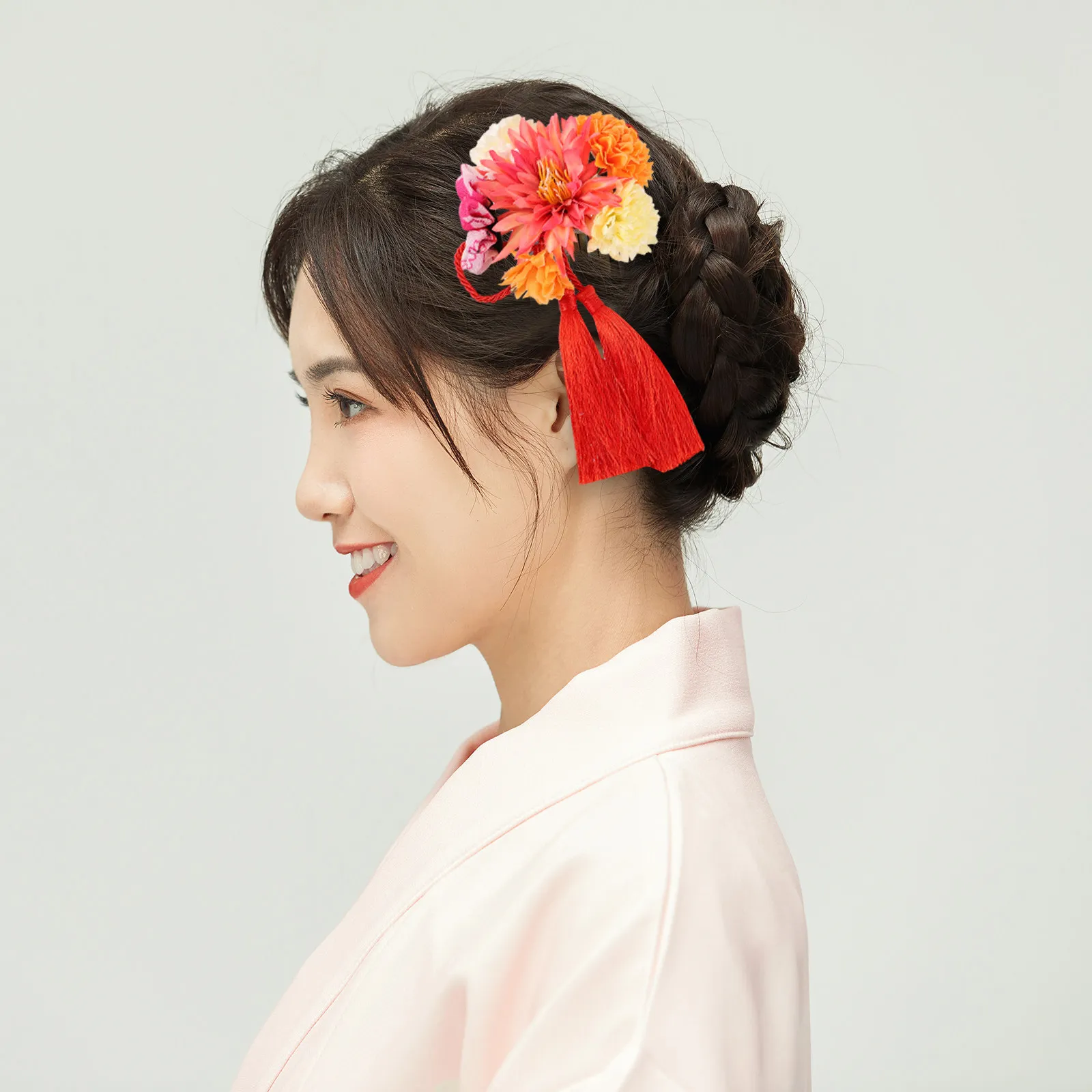 

2Pcs Flower Tassel Decorated Hair Comb Japanese Style Bridal Wedding Headpiece for Women Elegant Party Dance Hair Accessory