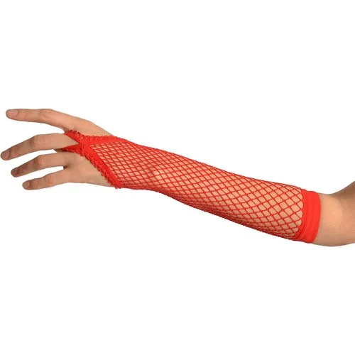 Aydınlı Party Accessory Red Color Thong Fishnet Mesh Gloves 26 cm