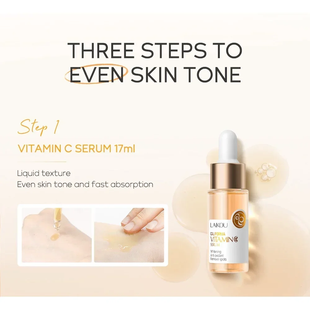 3pcs/Set LAIKOU Vitamin C Facial Set for Hydrating Moisturizing Whitening and Brightening