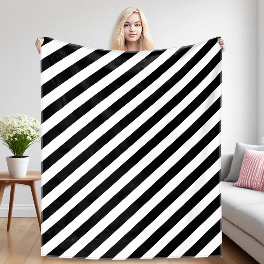 B&W Diagonal Flannel Blankets Are Perfect For Sofas, Office Beds, Travel, Sleep, And Use Throughout The Four Seasons