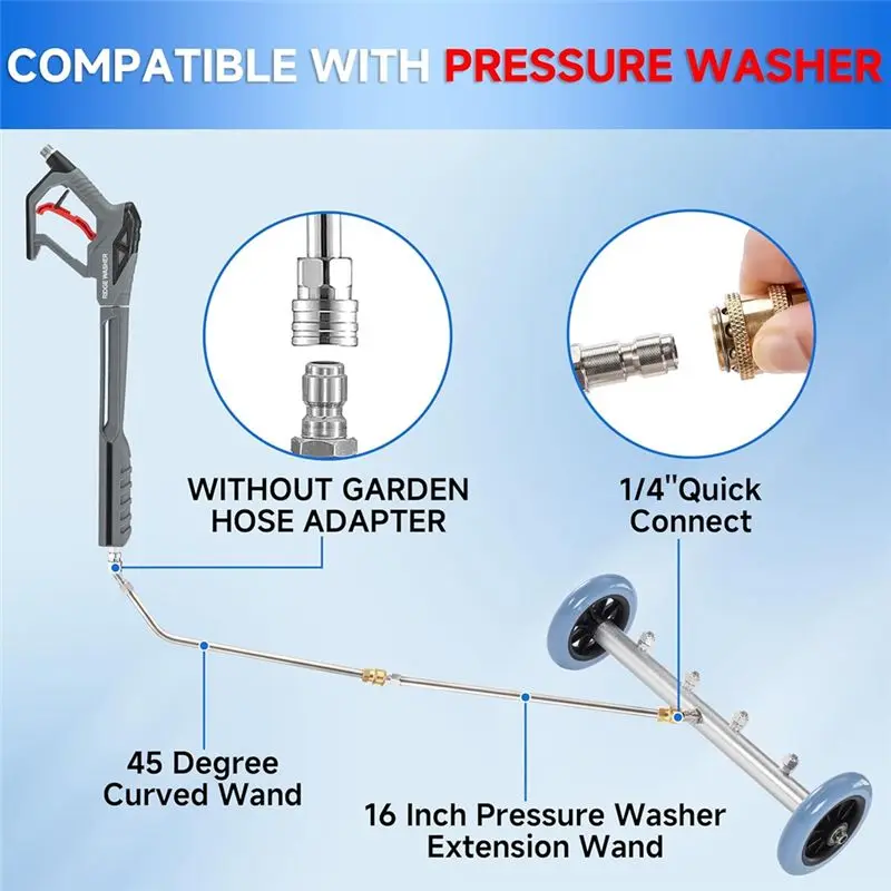 A67P-Pressure Washer Undercarriage Cleaner, 16In Under Car Washer, Pressure Washer Under Car Cleaner With 3Pcs Extension Wand
