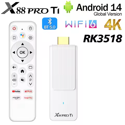 X88PRO T1 Mini TV Stick Rockchip RK3518 Android 14 Smart TV Box 2GB 16GB Wifi6 BT5.0 4K HD Voice Media Player X88 PRO  white