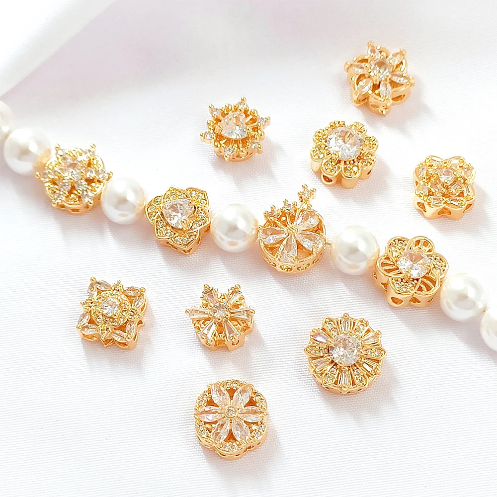 Brass Coated Gold Zircon Inlay Square Circular Porous Spacer Beads DIY Jewelry Making Necklace Bracelet Accessories Materials