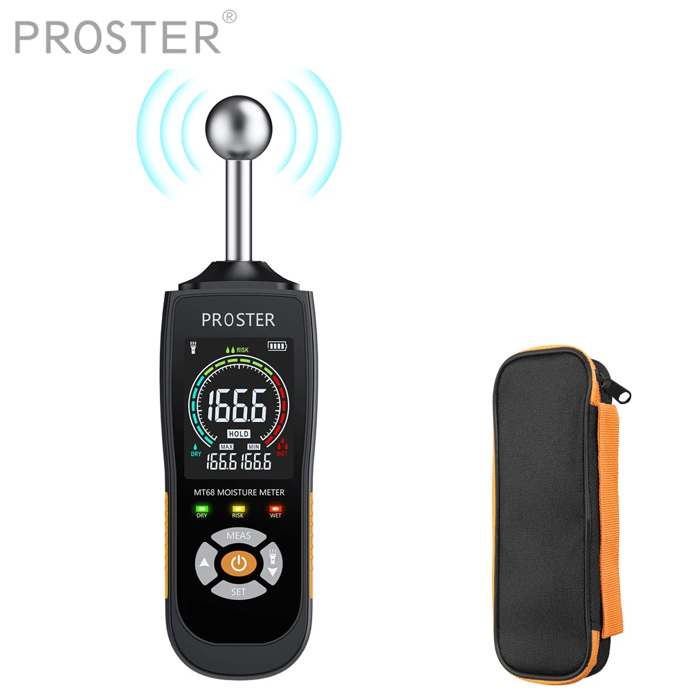 Proster Moisture Meter With Color LCD Alarm Function Hold Function Moisture Meter For Wall Wood Masonry Concrete Plaster