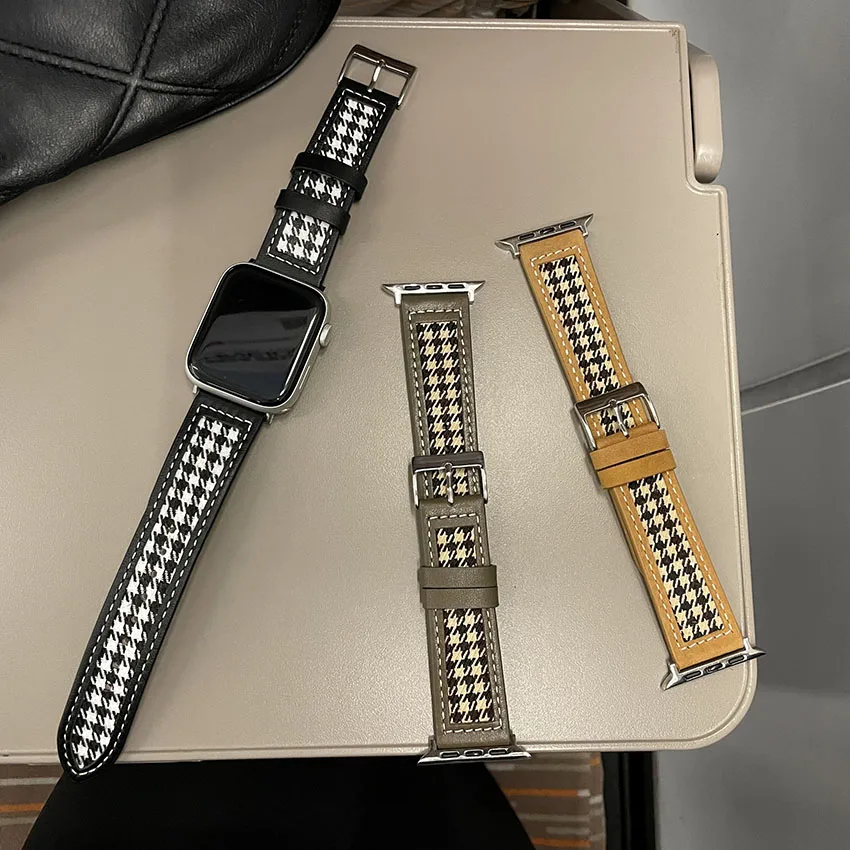 

Ремешок кожаный для Apple watch band 8 7 45 мм 41 мм, спортивный брезентовый браслет для iWatch series 6 5 4 SE 44 мм 42 мм 40 мм 38 мм