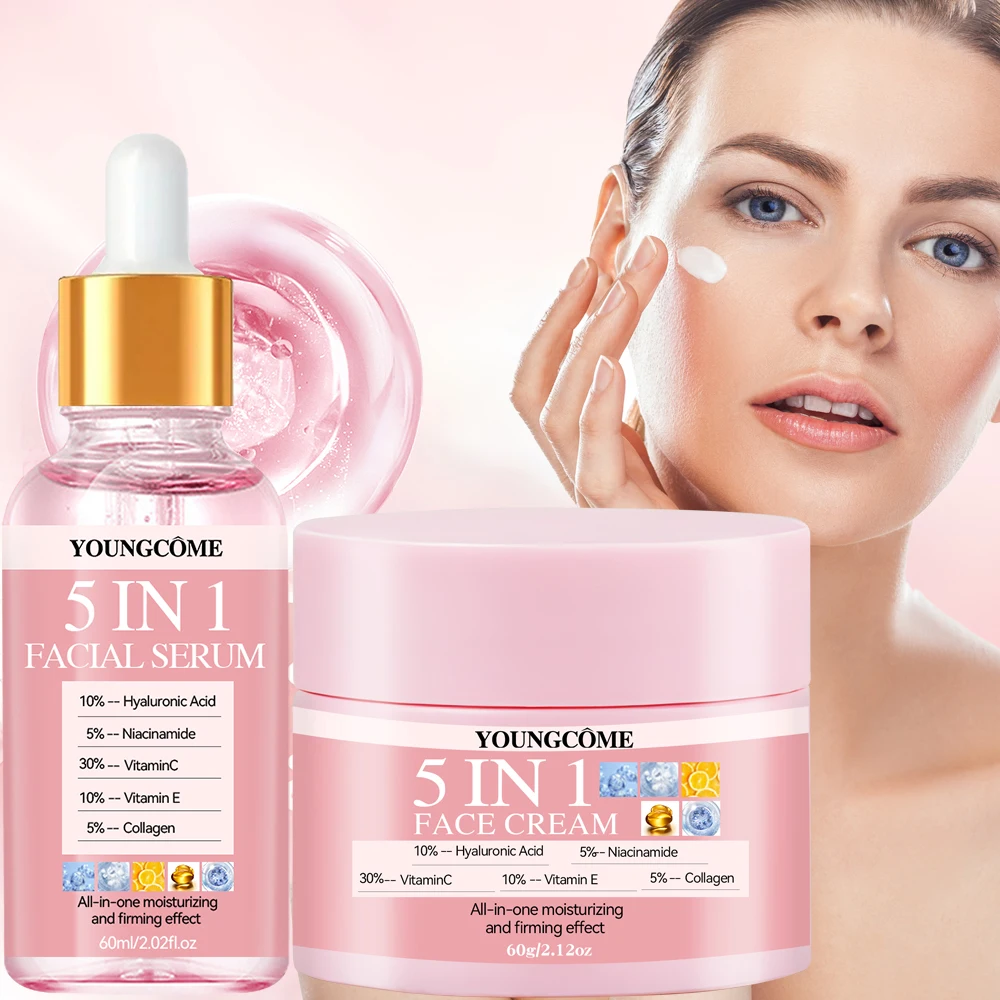 5 In 1 Anti Ag-ing Serum & Cream Set Lightning Anti Wrin-kle Agin-g Lifting Tighten Remove Dark Pore Shrinking Whit-ening Cream
