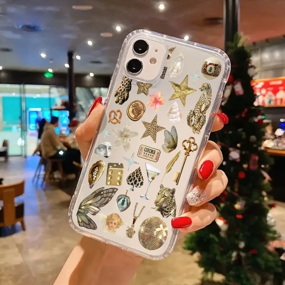 الجمالية واضحة جراب هاتف الذهبي ليوبارد طباعة ملصق مصممة غطاء آيفون 17 16 15 14 13 12 11 برو ماكس زائد XR X XS 7 8 #5