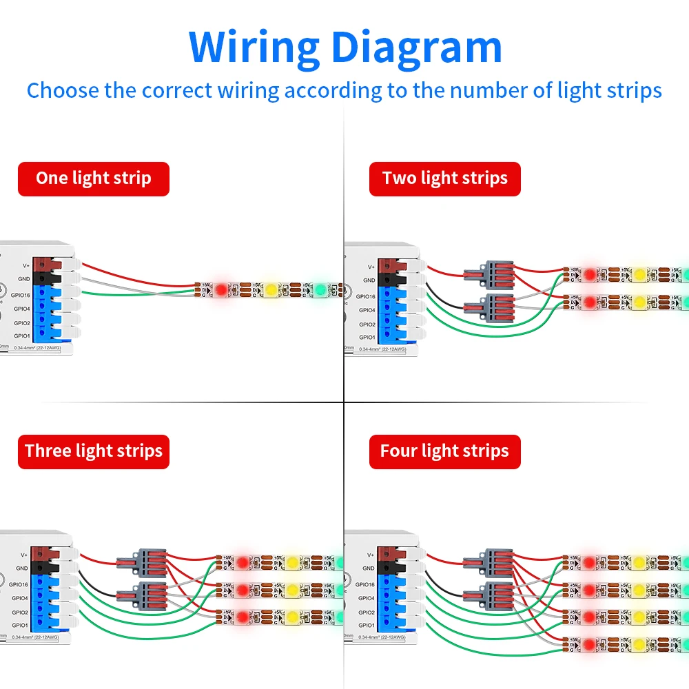ESP32 WLED Strip Controller 4 Channel Output 15A Fuse Link Level Shifter UART Download DIY Dynamic Lighting Mode Voice Control