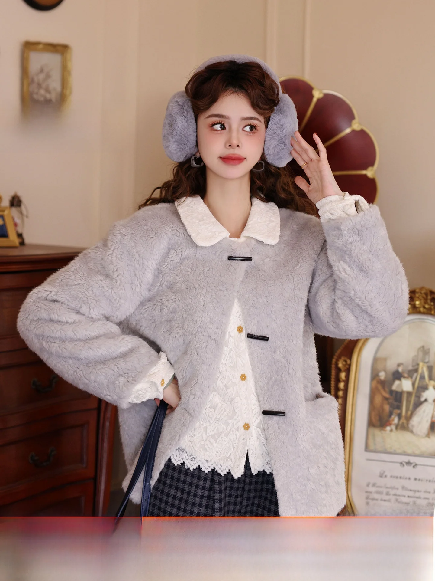 

Пальто Chen Jiajie Blue White Cloud 2025 женское, свободное, теплое, осенне-зимнее, из хлопка и полиэстера, с длинными рукавами