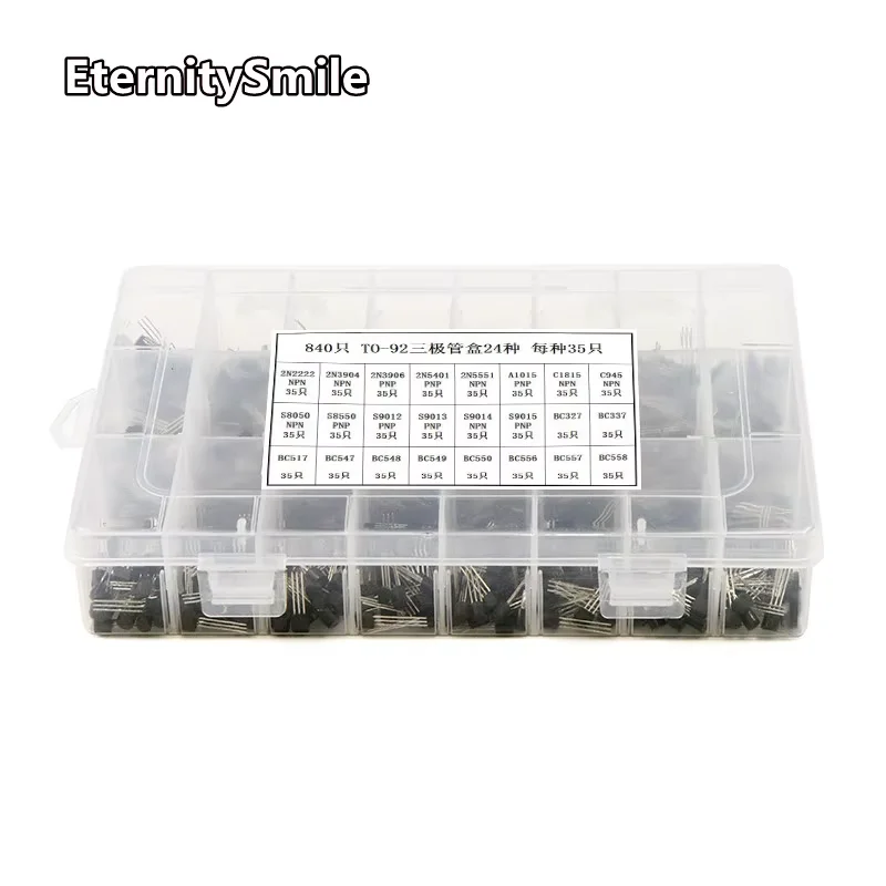 840 unids/set 24 valores TO-92 Kit surtido de transistores BC327 BC337 BC547 Transistor 2N2222 3904 3906 C945 PNP/NPN paquete de transistores