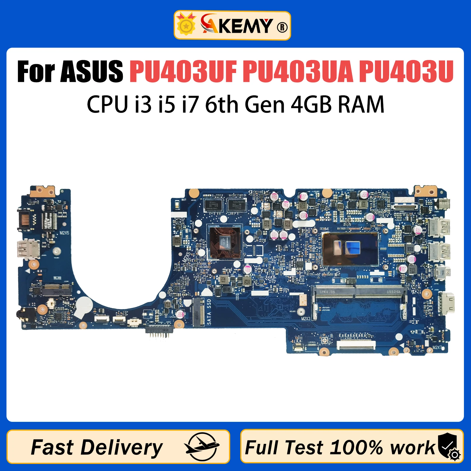 

AKEMY Mainboard PU403U For ASUS PRO ESSENTIAL PU403UF PU403UA Laptop Motherboard I3 I5 I7 6th Gen CPU 930MX 4GB RAM V2G TEST OK