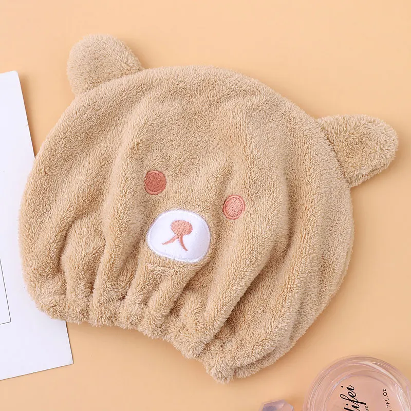 1ps Cartoon Bear Thicken Hair Drying Cap Super Absorbent Quick Drying Towel Shower Cap Korean Version Scrub Hair Bag Head Wrap