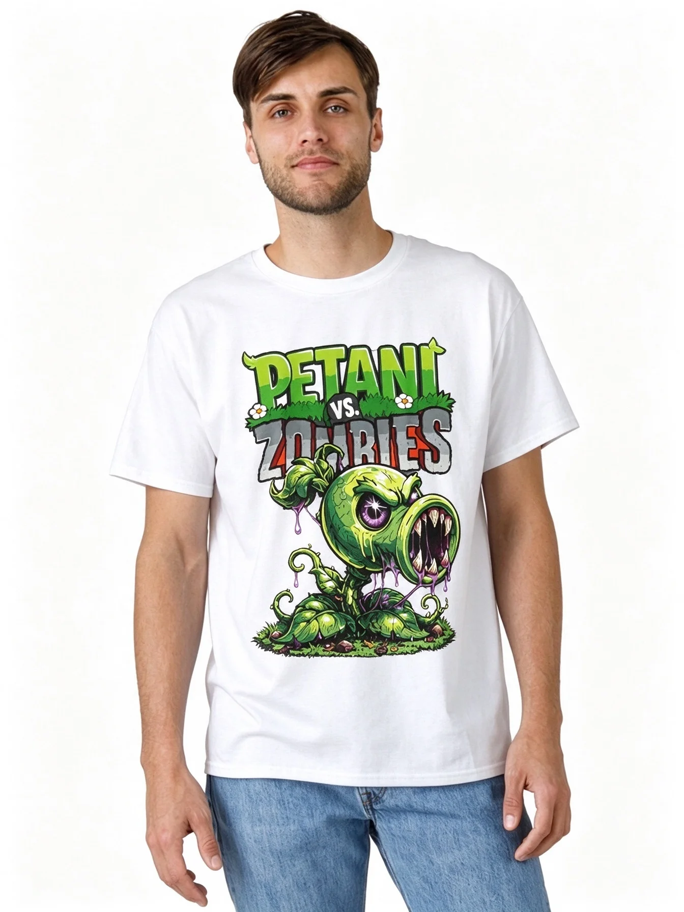 Plants vs Zombies Peashooter Game Cartoon Graphic Tee T Shirt Men's Women's Unisex Cotton Retro Cool Oversized Short Sleeve Top