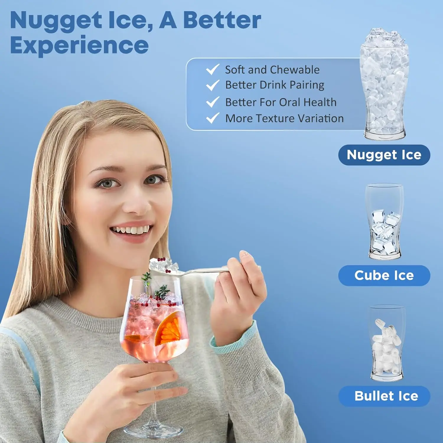 Nugget-máquina portátil de hielo triturado para el hogar, máquina de hielo de 38 libras por día, autolimpieza, masticable, suave, K