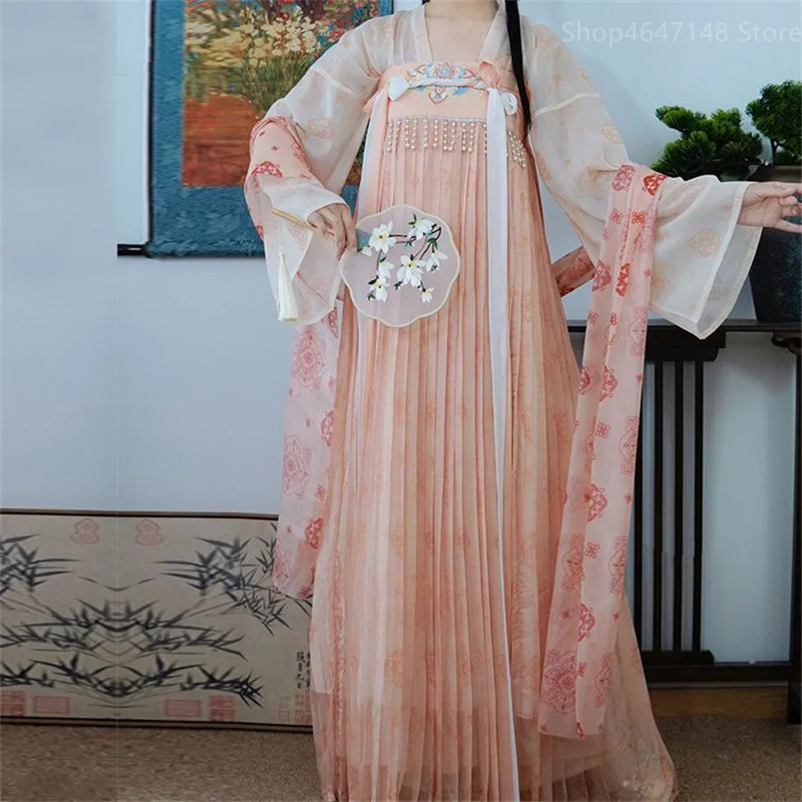 

Tang Dynasty Ru Skirt Improved Floral Printed Fairy Dresses for Women Elegant Chinese Traditional Hanfu Custume Party Dress