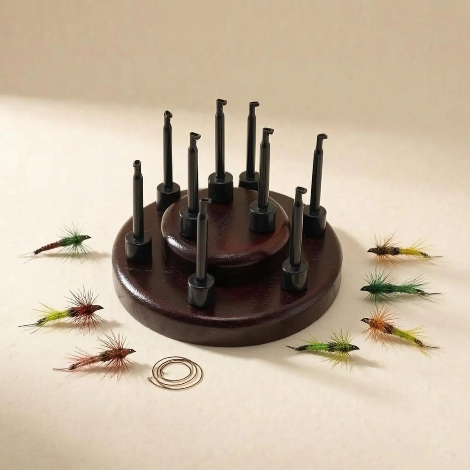 Fly Lures Solid Wood Display Rack Compact Angling Hook Stand Lines and Hooks Holder for Fishing Workspace view 5