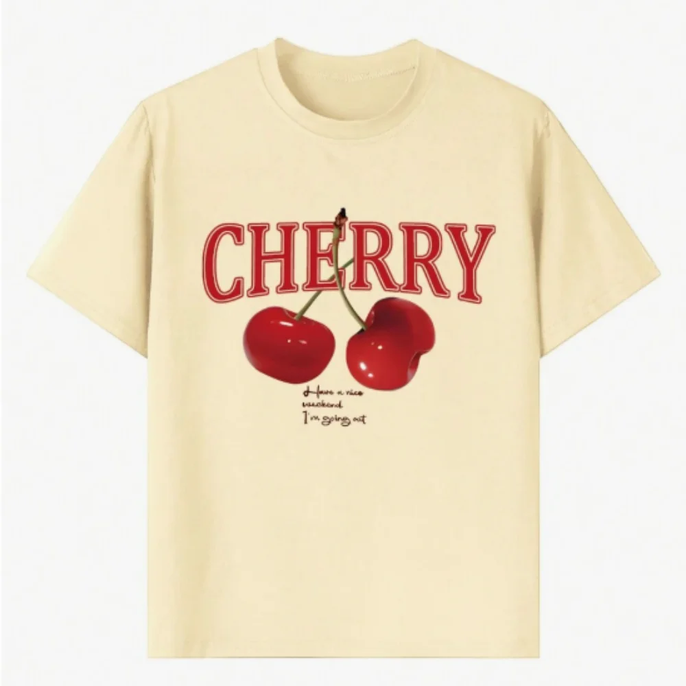 1 تي شيرت كاجوال مطبوع برقبة دائرية وأكمام قصيرة للفتيات الصغيرات، أوراق خضراء لطيفة وتي شيرت كرز حيوي #3