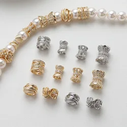 4PCS Dainty Flower Cylinder Septal Beads Cz Pave Jewelry Making Bracelet Necklace Supplies DIY Brass 14k Gold Plated Accessories