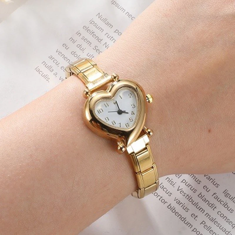 High Quality Numerals Heart Stainless Steel Watch 9mm Width Italian Charm Women Men Bracelet Bangle DIY Jewelry Gift Wholesale